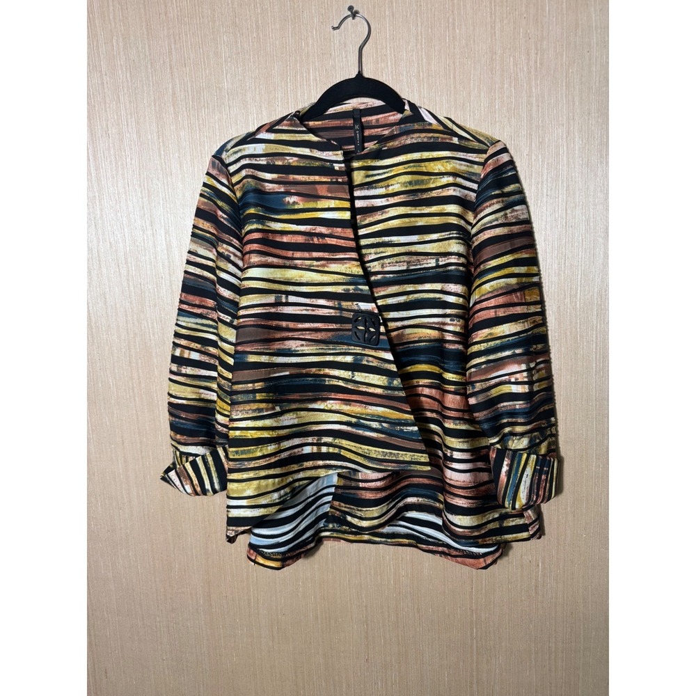 IC by Connie K L Multicolor Stripe Print Long Sleeve Open Front Jacket